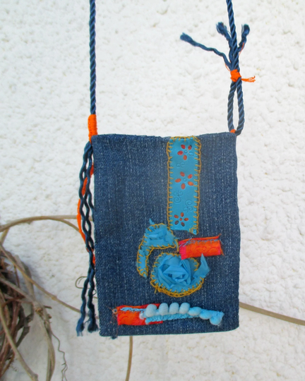 Artsy Denim Bag, Boho Chic Pouch, Bag Medicine, Hand-Sewn Talisman Pouch, Jeans Purse, Amulet Bag, Treasure