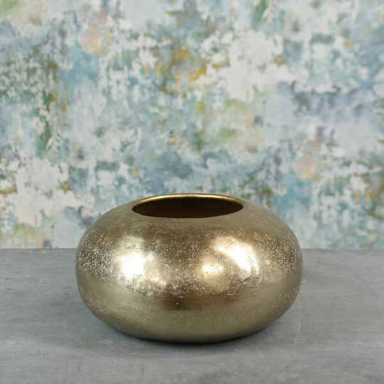 Gold Mayfair Pebble | Small Round Golden Planter Metal Vase