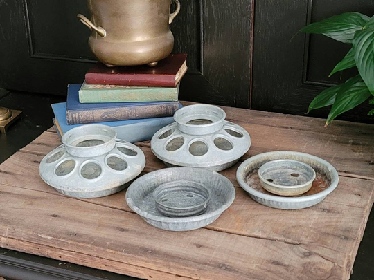 Four Piece Rustic Galvanized Metal Mason Jar Bird Feeder & Waterer | Old Feeders Waterers Farmhouse Succulent Planters