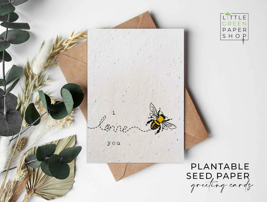 Plantable Flower Seed Paper Cards A6 - I Love You Valentines, Bees, Friends, Family, Greeting, Gardening, Eco-Friendly, Biodegradable