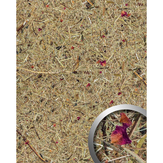 Design panelling nature decor Wallface AL-11003 alpine rose textured wall panel with natural raw alpine flowers and herbs matt self-adhesive brown