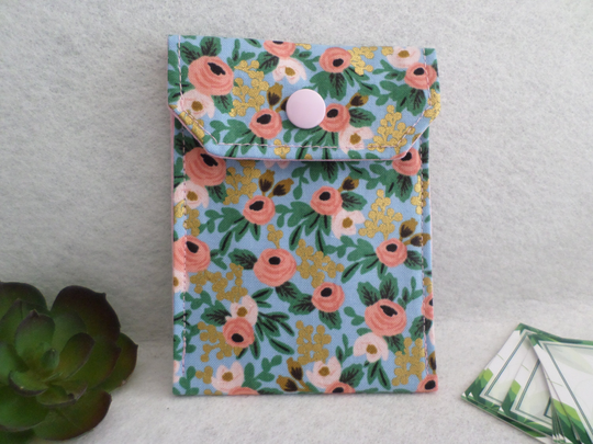 Pink Gold Floral - Multi-Purpose Fabric Mini Pouch Birth Control Case, Business Card Holder Ready To Ship, Free Standard Us Shippin