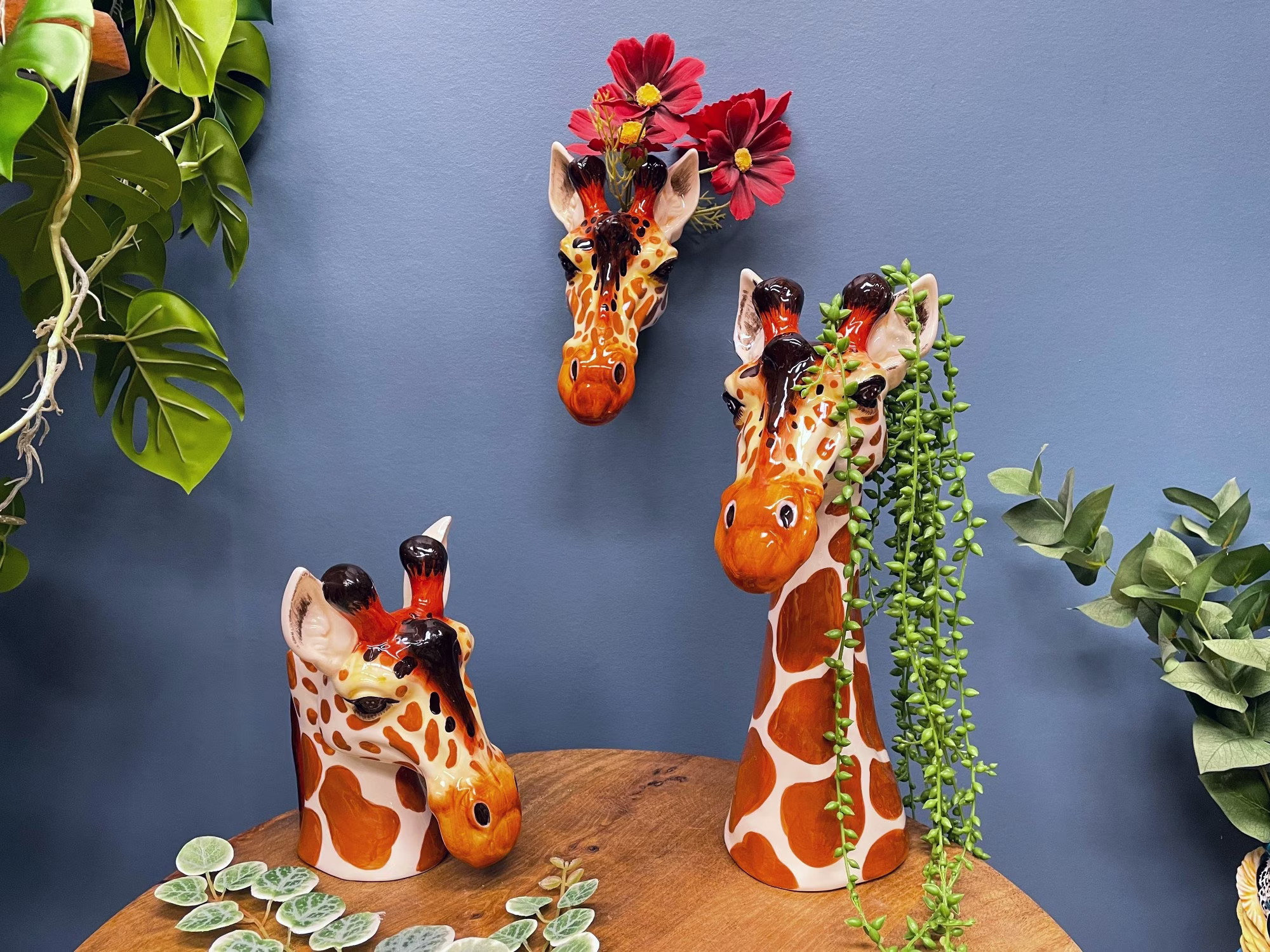 Giraffe Head Ceramic Wall Sconce, Freestanding Vase Or Planter