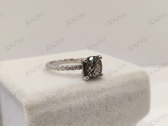 2.30Ct Salt & Pepper Cushion Diamond Engagement Wedding Ring in 935 Argentium Silver, Solitaire Accent Rings, Gift For Women, Salt And