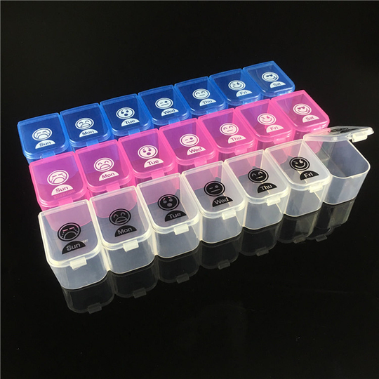 Emoji Pill Case, 7 Days Pill Box, Portable Box, Organizer, Weekly Grids Medicine Storage, Case Cute
