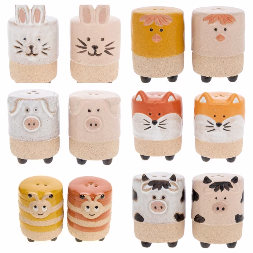 Lesser Pavey - Various Designs Ceramic Cow Bunnie- Bee Fox Pig Salt & Pepper Pots