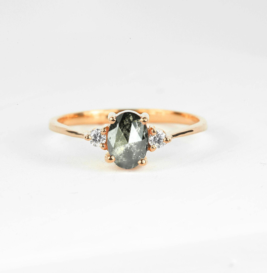 Salt & Pepper Diamond Art Deco Ring | Halo Grey Engagement Dainty Wedding Bridal Anniversary For Her