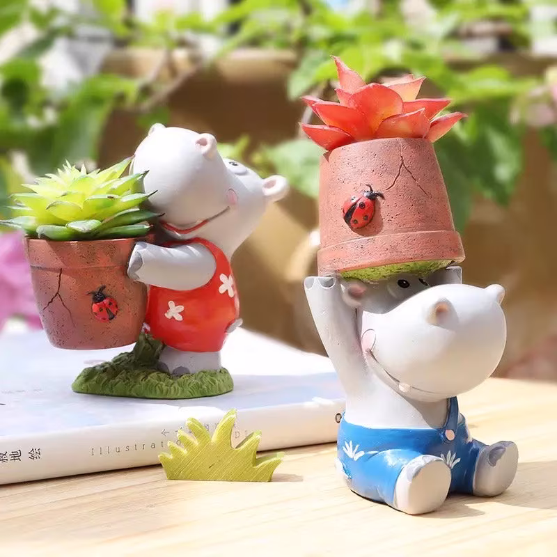 Hippo Planter Set, Plant Pots, Animal Pot, Pot For Succulents Plants, Flower Planter, Ornament, Pen