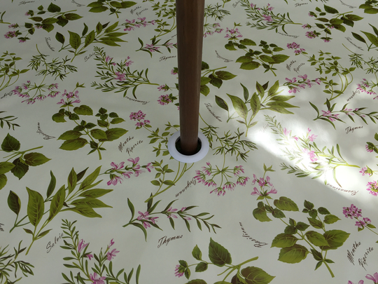 Oval Herb Garden Wipe Clean PVC Tablecloth With Parasol Hole