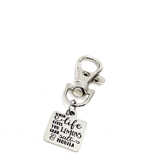 Motivation Gift, When Life Gives You Lemons Clip On Charm, Grab Salt & Tequila, Tough Times Bag Faith Travel Gift