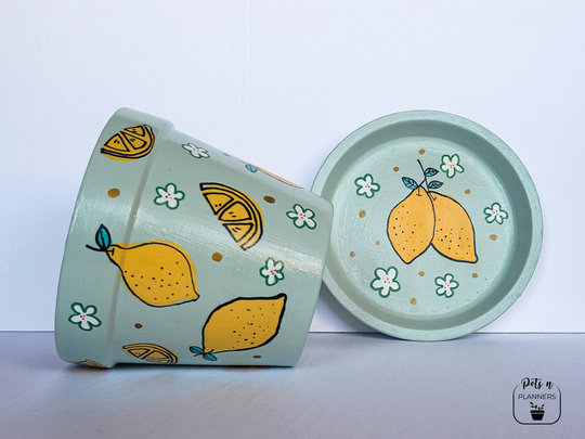Lemon Pot | Hand Painted Planter Succulent Pots Terracotta Pots Clay Pot