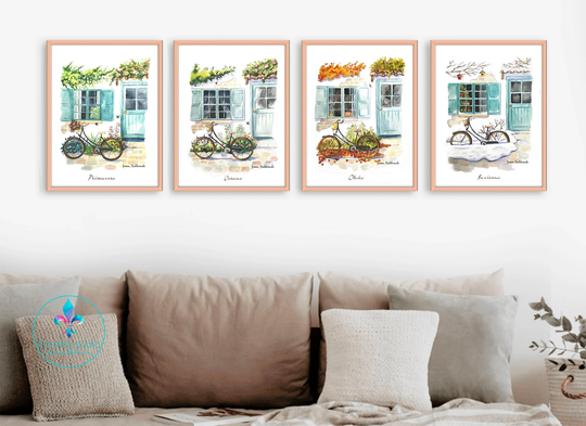 The Four Seasons At Home Print, Illustration Decorative Illustration, Watercolor, Season, Spring, Summer, Autumn, Fall, Winter