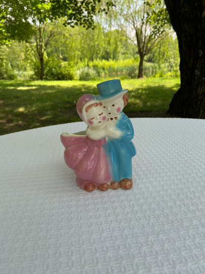 Vintage Boy & Girl Planter ~ Bride Groom Bridal Shower Floral Arrangement Wedding Flower Vase Decor