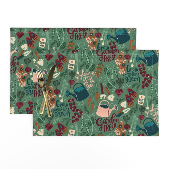 Gardening Placemats | Set Of 2 - Grow Something Green By New_Branch_studio Typography Veggies & Herbs Cloth Spoonflower