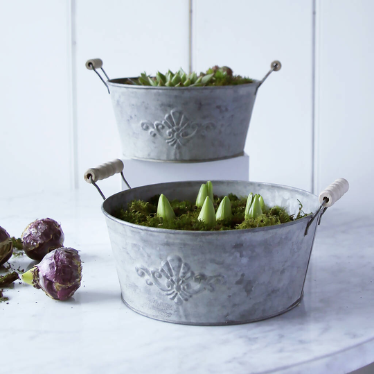 Metal Round Planter With Floral Motif