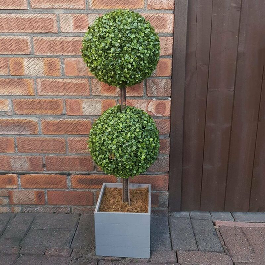Silverstone - Double Boxwood Ball Topiary Tree in Grey Crate