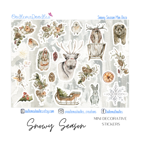 Snowy Season | Mini Decorative Planner Stickers, Floral, Winter, Christmas, Home, Woods, Oodlemadoodles