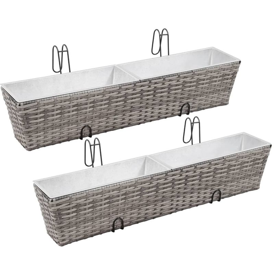 Hommoo - Balcony Planters 2 pcs 80 cm Grey Poly Rattan VD29561