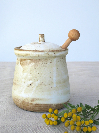 Ceramic Honey Jar/Pottery Salt Cellar Stoneware With Lid