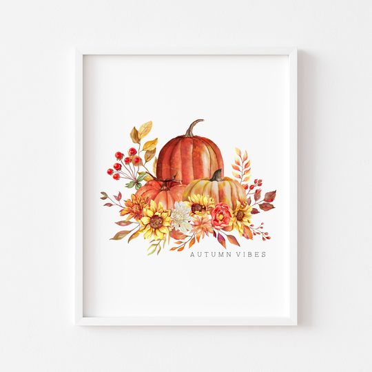 Autumn Print, Vibes Pumpkins, Sunflowers Unframed Print|Autumn Decor|Seasonal Prints|Wall Art|Watercolour|Fall Prints