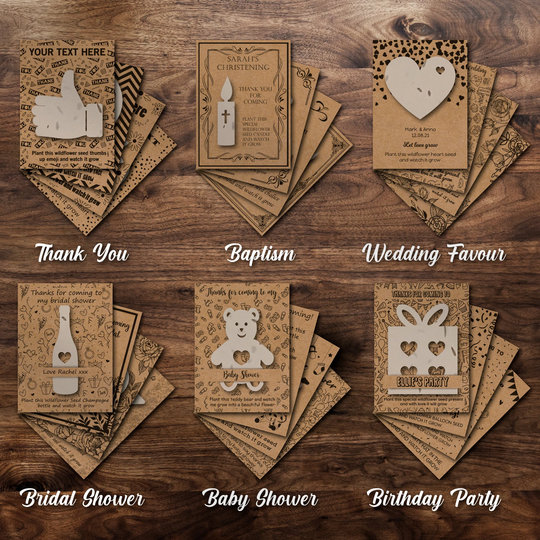 Personalised Card Gift Seeded Paper, Plantable Wildflower Seed Birthday Thank You Wedding Favour Bridal Baby Shower Baptism Bulk