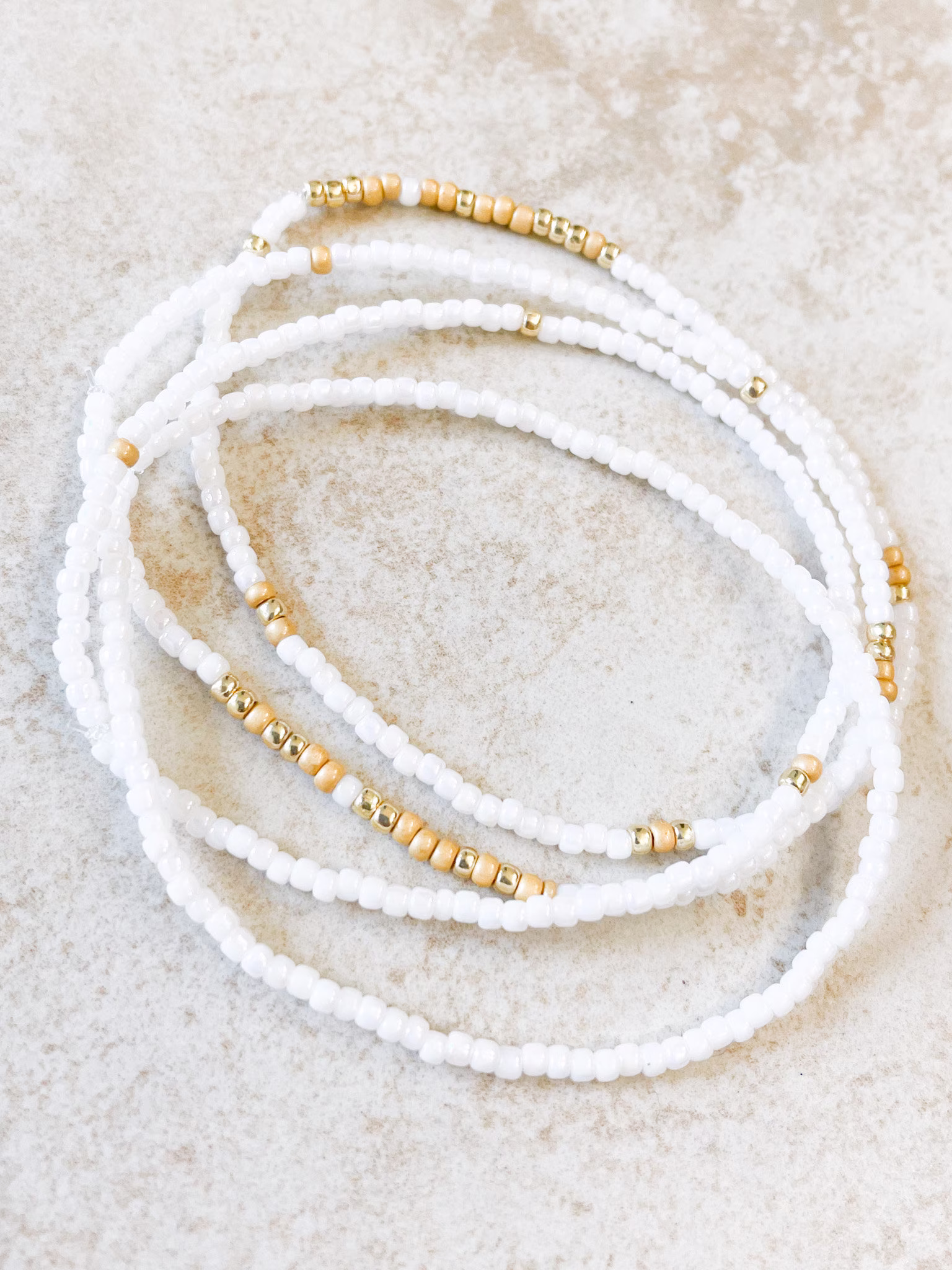 White Gold Seed Bead Bracelet, Beaded Stretch Jewelry, Bracelets, Bracelet