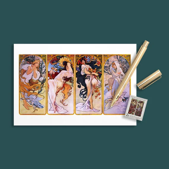Postcard Print - The Seasons By Alphonse Maria Mucha Art Nouveau History Historical Renaissance Classical Gilded Version