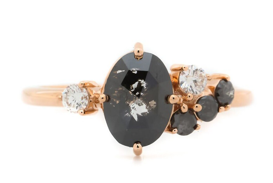 Salt & Pepper Diamond Engagement Ring Natural Oval Cut Black Anniversary Gift For Her