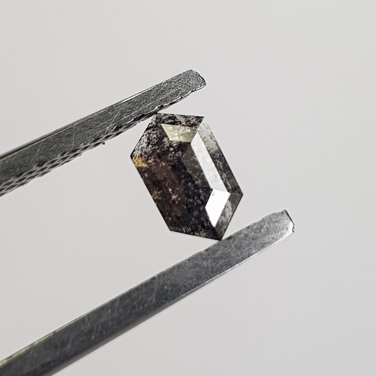 5.4mm/0.22Ctw Clear Black Long Hexagon Shield Shape Salt & Pepper Rose Cut Natural Loose Faceted Diamond Cabochon, Dds734/18