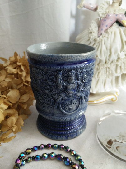 Westerwald Salt Glaze Mug, Victorian, Ca 1870-80, German Stein, Stoneware Beaker, Renaissance Revival, Historismus