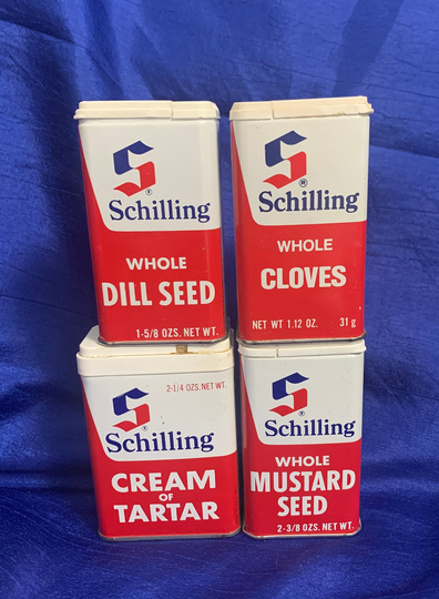 Vintage Schilling & Company Spice Tin - Can Containers Farmhouse Kitchen Décor