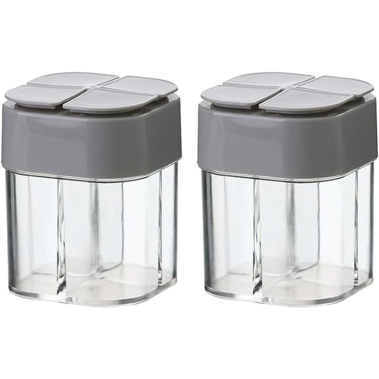 2 Pieces 4 in 1 Plastic Salt And Pepper Shaker 4 Grids Empty Spice Dispenser
