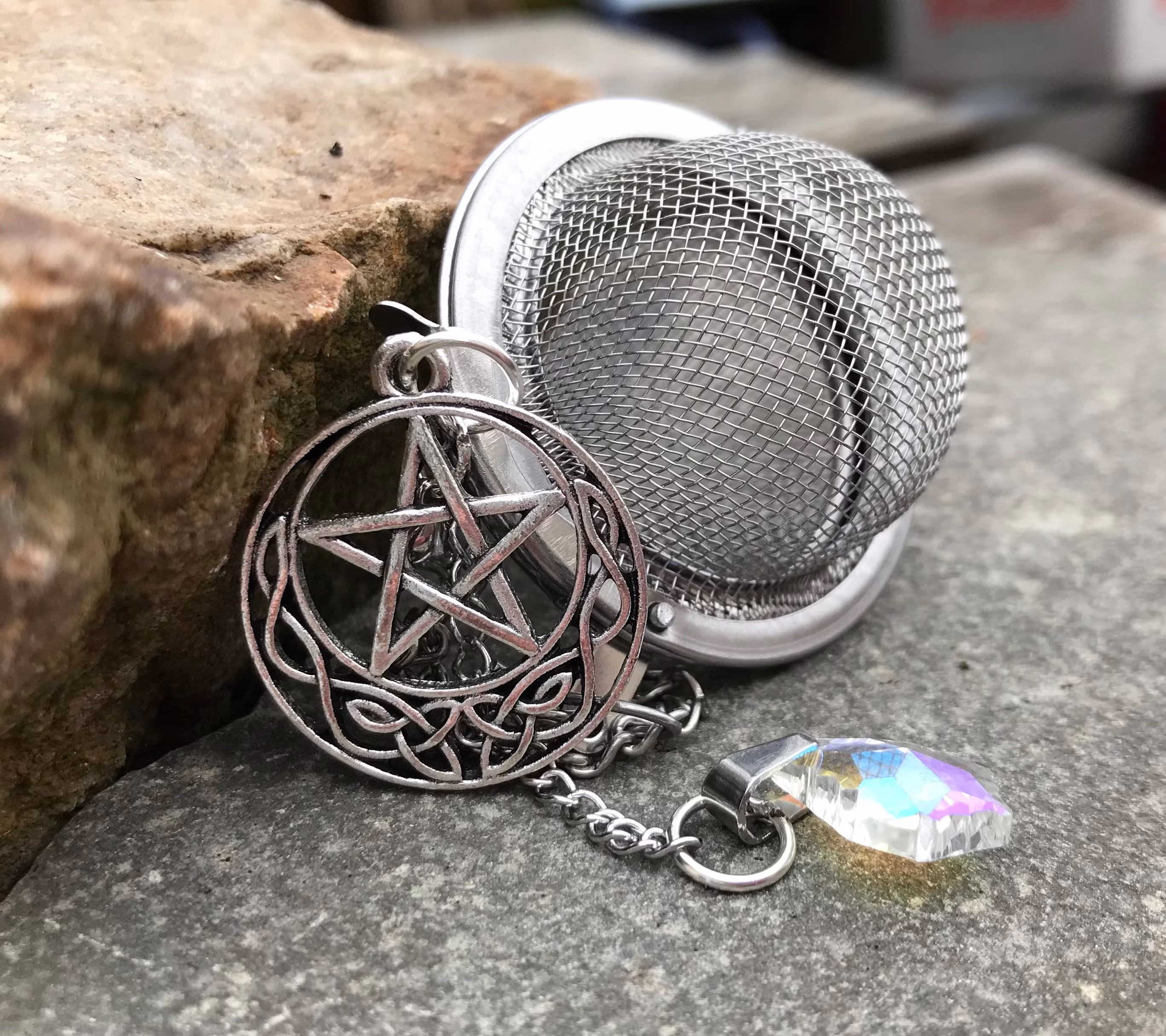 Tea Infuser, Loose Tea Infuser, Mesh Strainer, Herb Pentacle Pentagram Witchcraft Cup Charm, L
