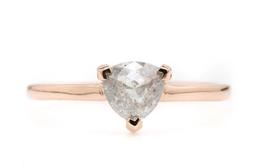 Salt & Pepper Diamond Ring Natural Trillian Cut Gray Engagement Anniversary Gift For Her