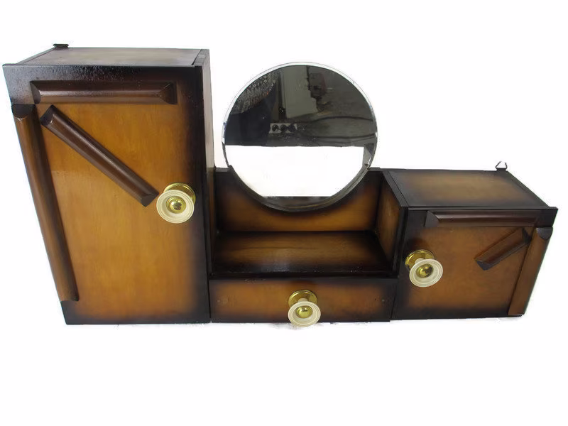 Large Double Apothecary Bathroom Medicine Kitchen Cabinet Wood Art Deco Gorgeous Beveled Glass Mirror