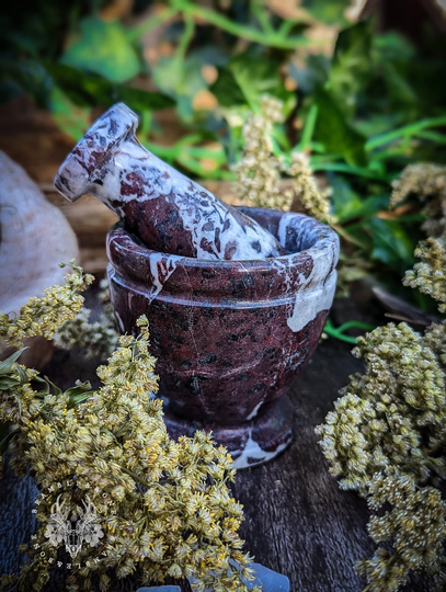 Red Mini Marble Mortar & Pestle | Witchcraft Altar Tool For Green Witches, Pagans, Wiccans & Cunningfolk Herb Magick Plant Magic