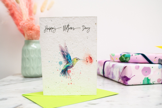 Mothers Day Plantable Seed Paper Hummingbird Card, Eco Growable Seedpaper Watercolour Card