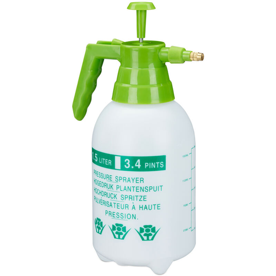 Pressure Sprayer, Adjustable Brass Nozzle, Garden, Plant Mister, Pest Control, 1.5 l, pe, White/Green - Relaxdays