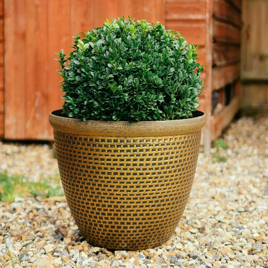 30cm Large Plastic Round Cromarty Planter Antique Gold Plant Pot Cover Decorative