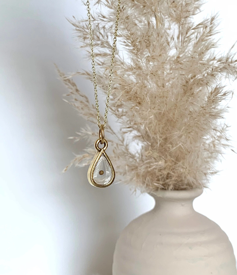 Custom Made Mustard Seed Necklace - Tear Drop Pendant Gold