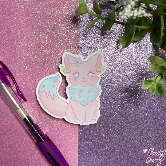 Spring Season Fox Kawaii Animal Vinyl Diecut Stickers | Matte, Glossy Sticker Journal, Holographic, Laptop, Waterbottle