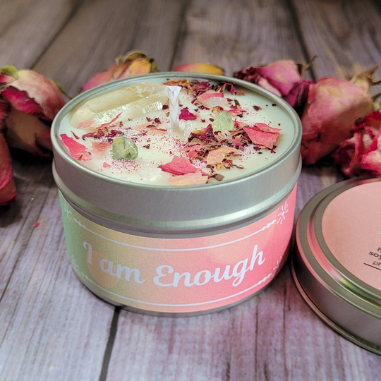 I Am Enough Candle | Honey Vanilla Self Love Intention Candles Crystal & Herb Affirmation