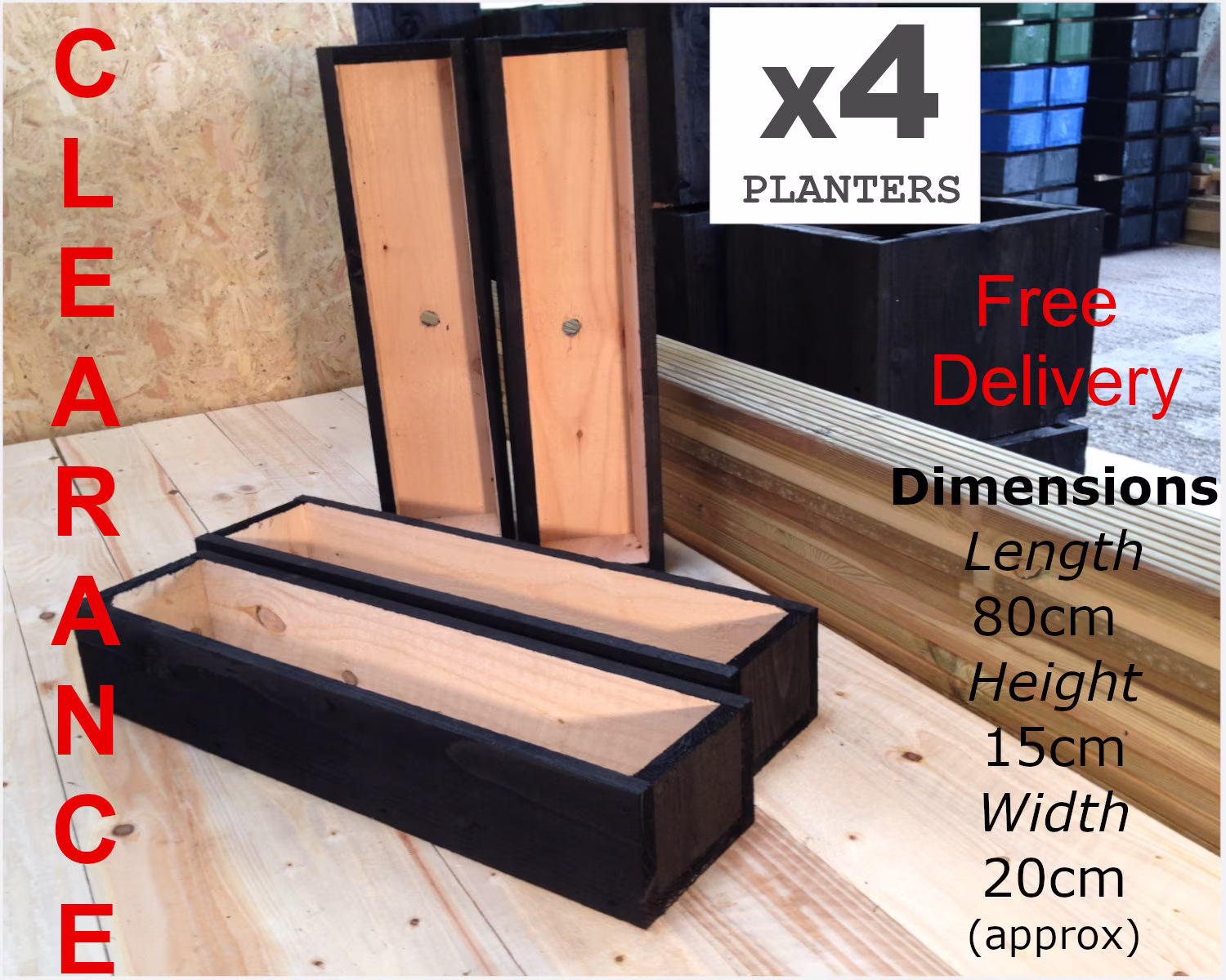 Clearance Sale - 4 X Large Garden/Window Box Planters Painted Cuprinol Black | While Stocks Last