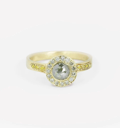 Round Diamond Ring-Rose Cut Engagement Ring-Salt & Pepper Ring-Dainty Ring - Ring-Made To Order