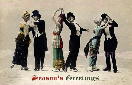 Antique 1920's Lesbian Berlin Cabaret Kabaret Ice Skaters Gay Christmas Winter Solstice Holiday Season 5x7 Greeting Card