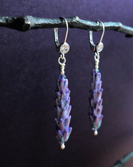 Lavender Dangle Earrings Glass With Cubic Zirconia Ear Wires