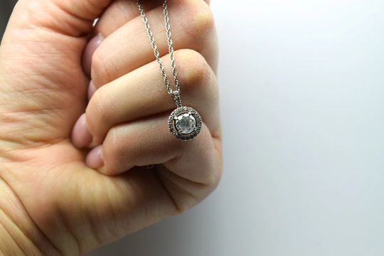 Salt Pepper Pendant Necklace 14Kt White Gold/Salt Pepper Diamond Halo Necklace/1.50Ct Mothers Day