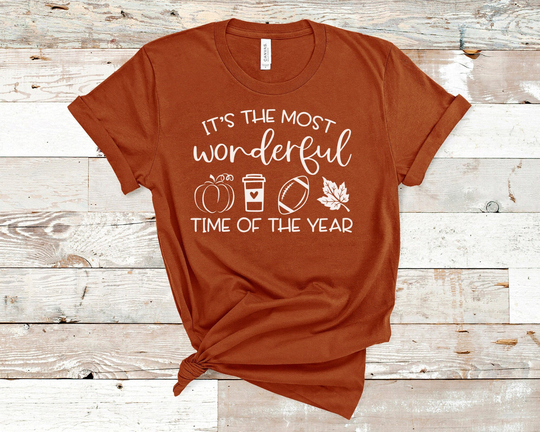 Fall Shirt Women - The Most Wonderful Time Of Year Pumpkins Coffee Football & Leaves Everything Season Tee