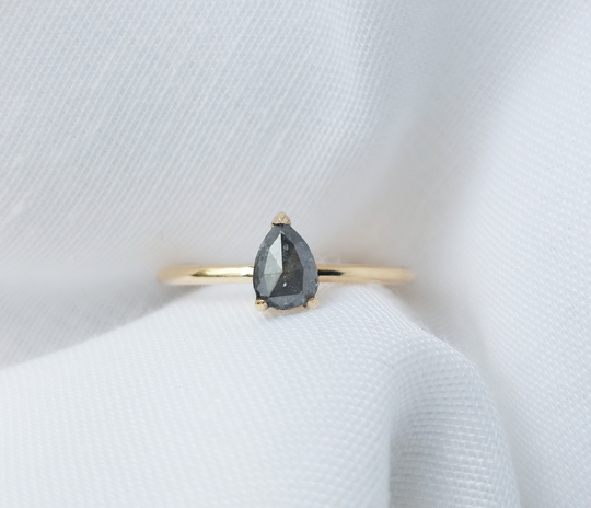 Salt & Pepper Diamond Engagement Ring, 0.60Ct Pear Galaxy Wedding Modern Proposal Ring Women