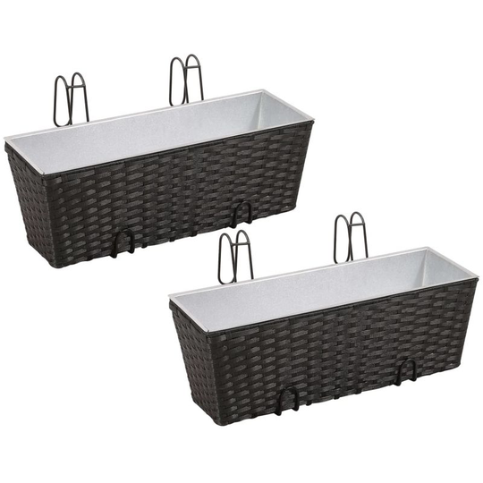 Hommoo - Balcony Trapezoid Rattan Planter Set 50 cm 2 pcs Black